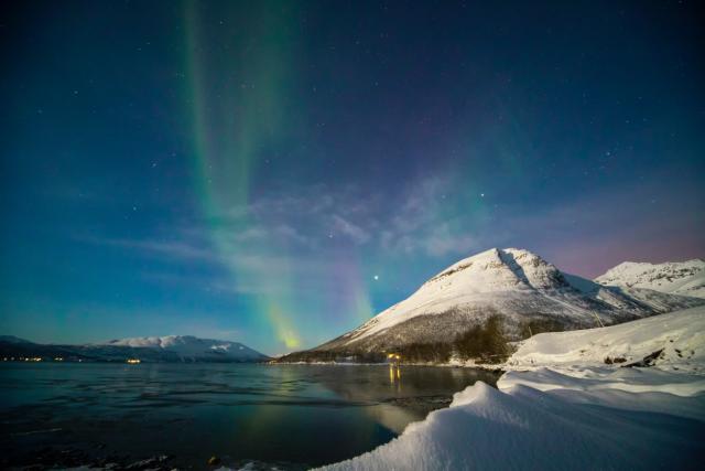 Snow covered norwegian fjords