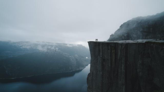 pulpit rock in the fog